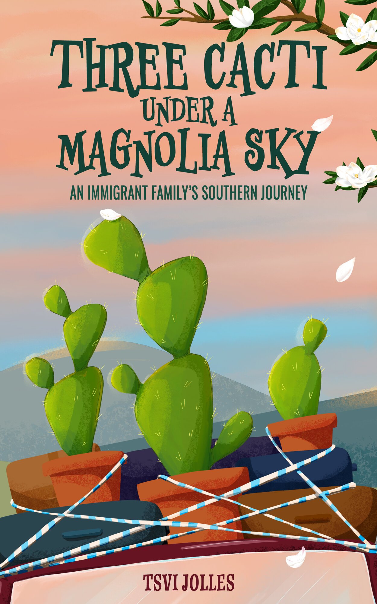 Three Cacti Under a Magnolia Sun