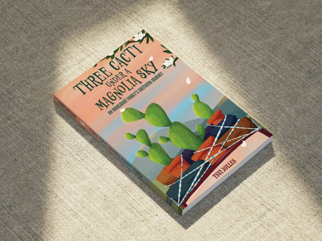 Three Cacti Under a Magnolia Sky